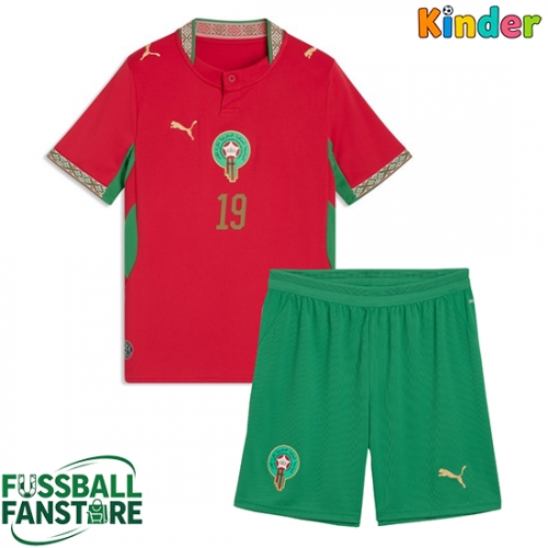 Marokko Youssef En-Nesyri #19 Replik Heimtrikot Kinder WM 2026 Kurzarm (+ Kurze Hosen)